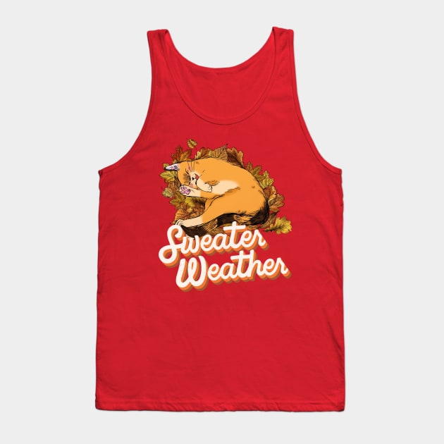 Autumn/Fall Orange Cat Tank Top by Orenji Shirts